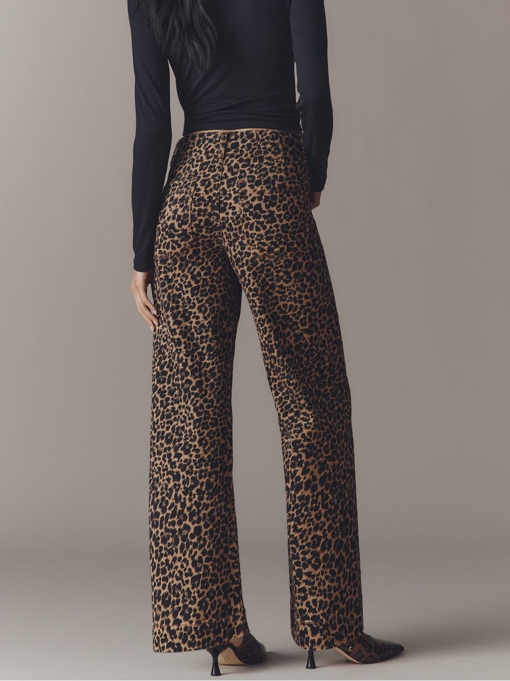 🐆Anthropologie COLETTE Full-Length Wide-Leg Jeans Maeve NEW 29 Petite Cheetah